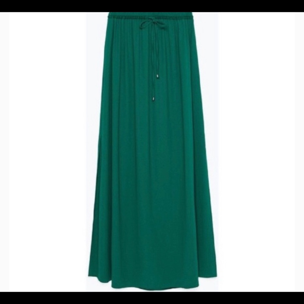 Green Zara maxi skirt with side slits